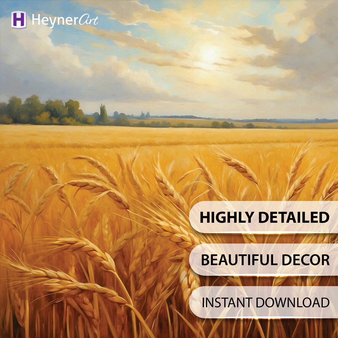 Wheat Field Oil Painting Golden Harvest Art Print Landscape Wall Art Living Room Decor Kitchen