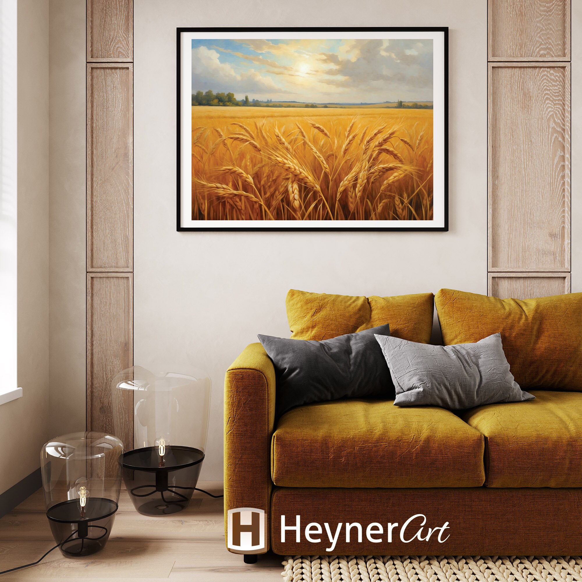 Wheat Field Oil Painting Golden Harvest Art Print Landscape Wall Art Living Room Decor Kitchen