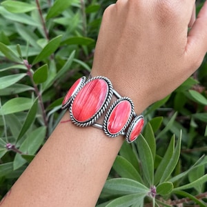 Handmade Sterling Silver & Pink Spiny Oyster Shell Cuff Bracelet – Statement Southwestern Jewelry
