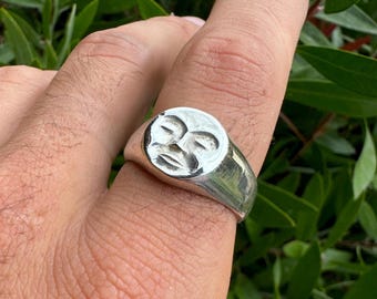 Handmade Sterling Silver Moon Face Ring – Celestial Artisan Jewelry
