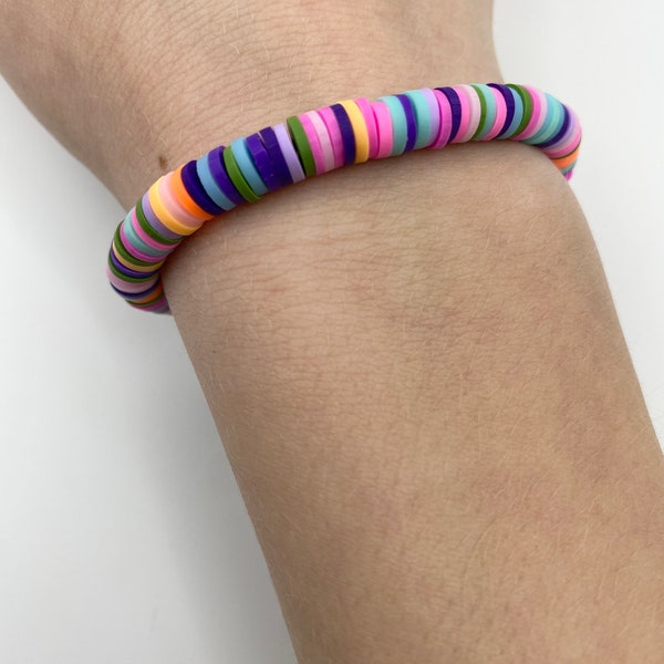 Multicolored random rainbow clay bead bracelet