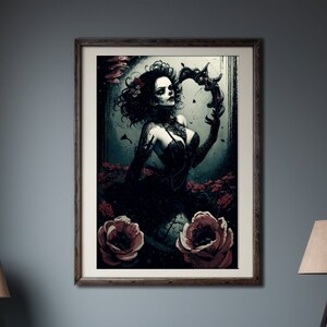 Goth Girl in a Rose Field Dark Portrait, Gothic Painting, Beautiful ...
