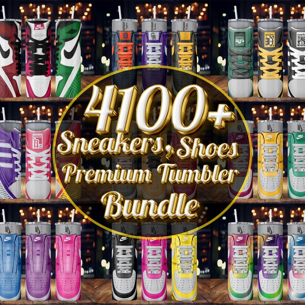 Plus de 4100 gobelets pour baskets, emballage de gobelet Kicks, design sublimation de gobelet skinny 20 oz, emballage de gobelet pour chaussures PNG, design de gobelet 20 oz.