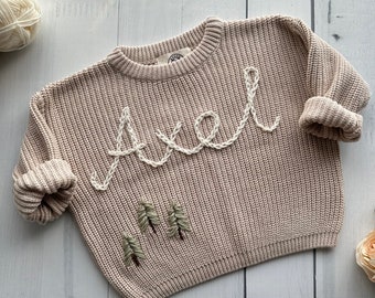 Moose Cozy Personalized Hand-Embroidered Sweater for Babies and Toddlers - Custom Name, Eco-Friendly, Ideal for Birthdays and Baby Showers