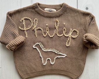 Moose Cozy Personalized Hand-Embroidered Sweater for Babies and Toddlers - Custom Name, Eco-Friendly, Ideal for Birthdays and Baby Showers