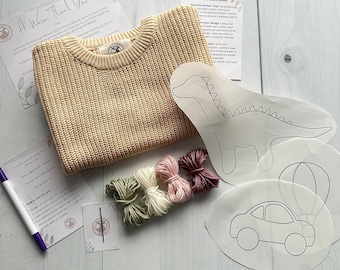 Custom Beginner Friendly DIY Embroidery Kit for Sweaters - Personalize Your Sweater Set with Embroidery Stickers, Tutorials, Handmade Gift