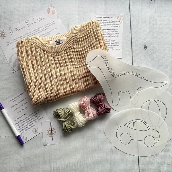 Custom Beginner Friendly DIY Embroidery Kit for Sweaters - Personalize Your Sweater Set with Embroidery Stickers, Tutorials, Handmade Gift