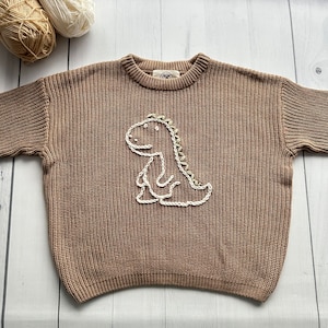 Dinosaur Hand-Embroidered Sweater for Baby Boy and Toddlers, Ideal for Birthdays and Baby Showers, Moose Cozy image 3