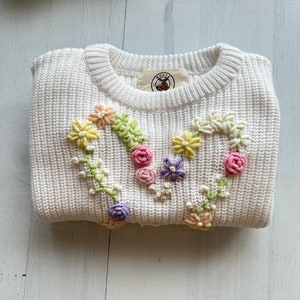 Bunny Floral Rabbit Easter Hand-Embroidered Initial Sweater for Baby Girl and Toddlers, Ideal for Birthdays and Baby Showers, Moose Cozy image 4