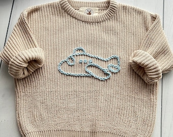 Airplane Hand-Embroidered Sweater for Baby Boy and Toddlers, Ideal for Birthdays and Baby Showers, Moose Cozy