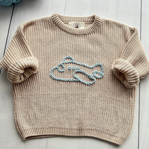 Airplane Hand-Embroidered Sweater for Baby Boy and Toddlers, Ideal for Birthdays and Baby Showers, Moose Cozy