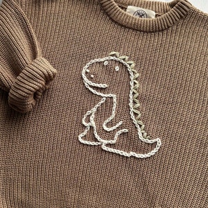 Dinosaur Hand-Embroidered Sweater for Baby Boy and Toddlers, Ideal for Birthdays and Baby Showers, Moose Cozy image 2