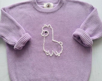 Llama Hand-Embroidered Sweater for Baby and Toddlers, Ideal for Birthdays and Baby Showers, Custom Made, Moose Cozy