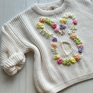 Bunny Floral Rabbit Easter Hand-Embroidered Initial Sweater for Baby Girl and Toddlers, Ideal for Birthdays and Baby Showers, Moose Cozy image 2