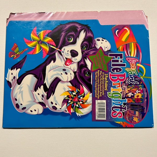 NEW Rare Vintage Lisa Frank File Brights- 3 Fun Folders with Labels and Stickers Dogs