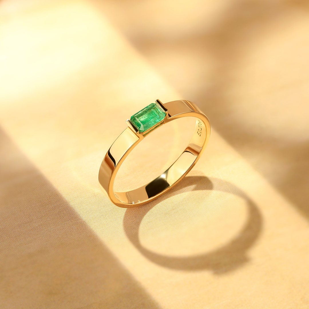 Laboratory Grown Emerald Ring, 14k Solid Gold Ring ,unique Engagement Ring,simple Emerald Ring