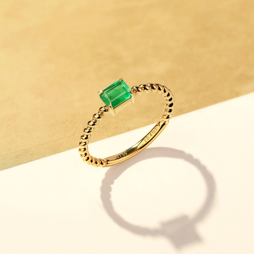 Laboratory Grown Emerald Ring, 14k Solid Gold Ring, Unique Engagement Ring, Simple Emerald Ring