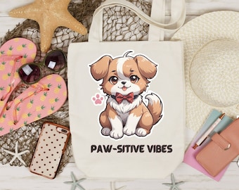 Cartoon Puppy Dog Tote Bag: Travel & Grocery Canvas Bag