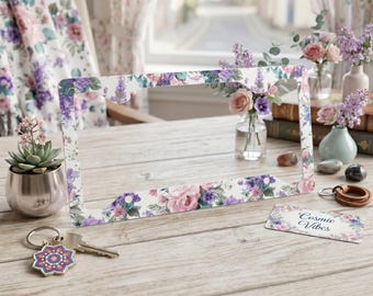Pastell Blumen Nummernschild Rahmen | Aquarell Rosen Lavendel Metallplattenhalter