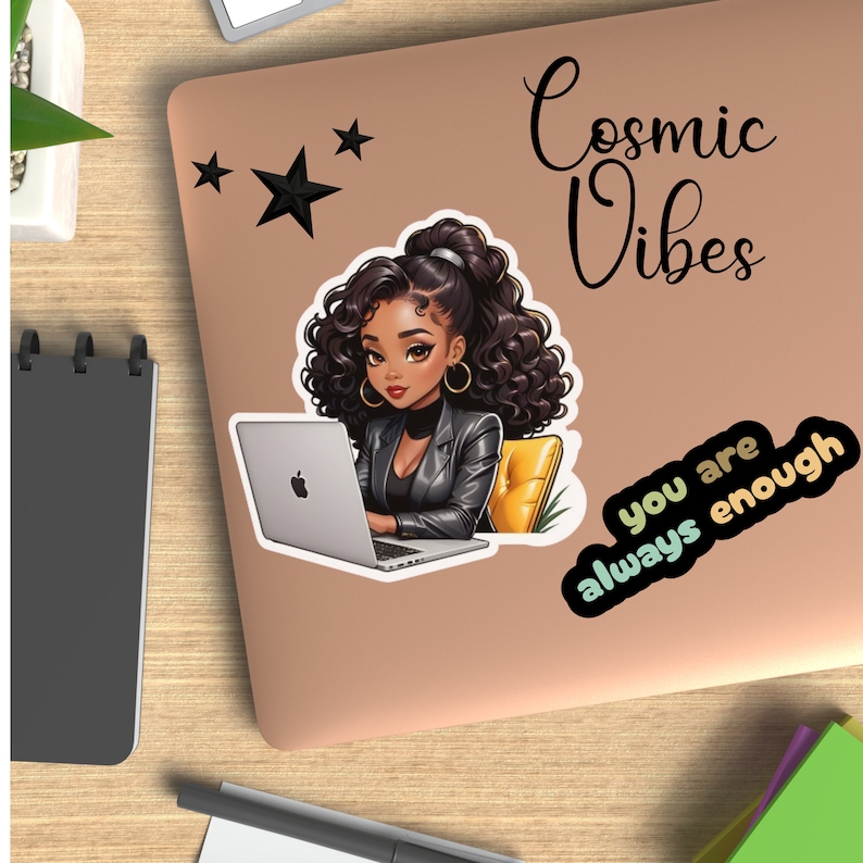 Woman On Computer Sticker Girl Boss CEO Sticker: Black Woman Laptop Decal (2.5