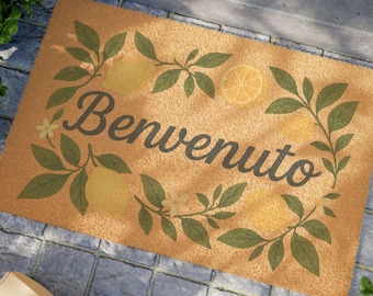 Felpudo Benvenuto, Felpudo italiano de bienvenida, Felpudo de limón, Alfombra de entrada para exteriores
