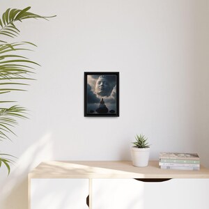 Picture with frame The woman meditates in the sea art motif Matte Canvas, Black Frame Image with frame The woman meditates in the sea art motif