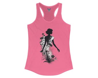 Vintage Retro Racerback Tanktop for Women Lady in Black Art Motif Design Gift Idea Birthday Christmas Easter Halloween Valentine's Day