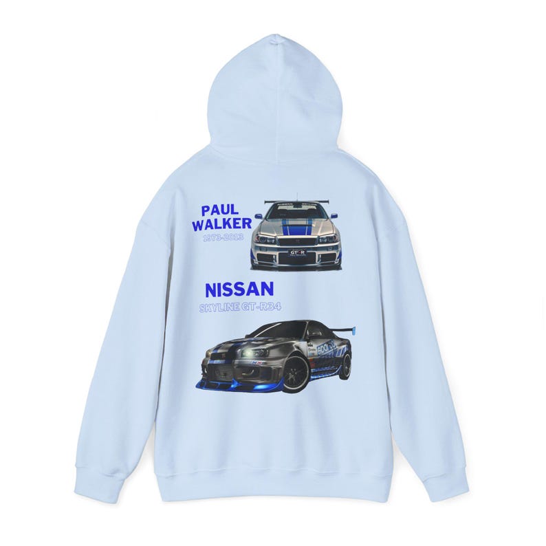 Vintage Retro Hoodie Damen Herren Paul Walker einzigartiges Kunst Motiv Unisex Heavy Blend Geschenk Geburtstag Weinachten Ostern Halloween Light Blue