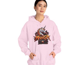 Vintage Retro Hoodie Women Men Manga Unicorn Horse Unique Art Motif Unisex Heavy Blend Gift Birthday Christmas Easter