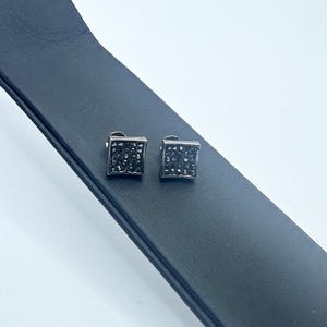 Titanium Stainless Steel Vintage Square Stud Earrings Onyx Stones 2.14Ct. TCW 0.25 Inch