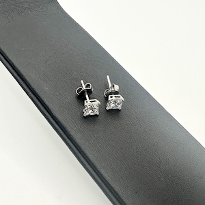925 Sterling Silver Vintage Princess Cut Diamond-Set Solitary Stud Earrings 4.76Ct. TCW 0.125x0.125inches