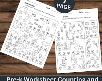 7 Printable Number Counting worksheets | Numbers and Counting | Preschool & Kindergarten | Pre-k Kids | Numbers and Count Practice