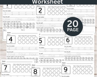 20 Printable Number Tracing worksheets | Traceable numbers | Preschool & Kindergarten | 0 to 20 | Kids Tracing | Handwriting Practice
