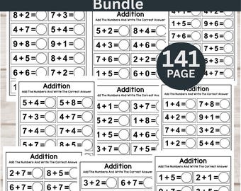 141 Printable Addition & Subtraction Worksheet Bundle | Missing Numbers | Counting | Preschool Activities | 1st Grade and Kindergarten Math