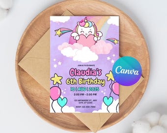 Editable Unicorn Birthday Invitation Template