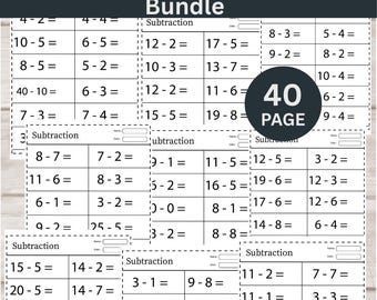 141 Printable Addition & Subtraction Worksheet Bundle | Matching Numbers | Counting | Preschool Activities | 1st Grade and Kindergarten Math