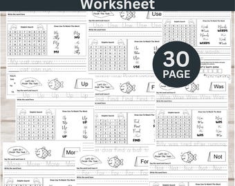 30 Printable Sight words Worksheets | Preschool Activity Pages | Kindergarten & 1st Grade Handwriting and Spelling Activities