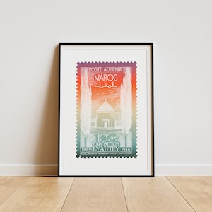 Marokkanische Briefmarke Kunstdruck | Aufdruck Maroc | Marokkanische Wandkunst | Lyautey