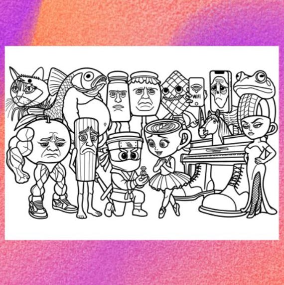 イタリアのブレインロット動物ぬり絵ページ1PNGと1PDFA4サイズ