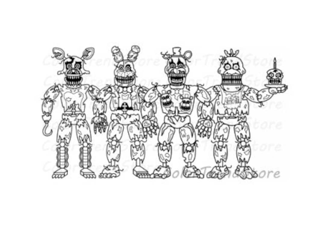 Nightmare Animatronics Five Nights at Freddy's FNAF Coloring Page 1 PNG