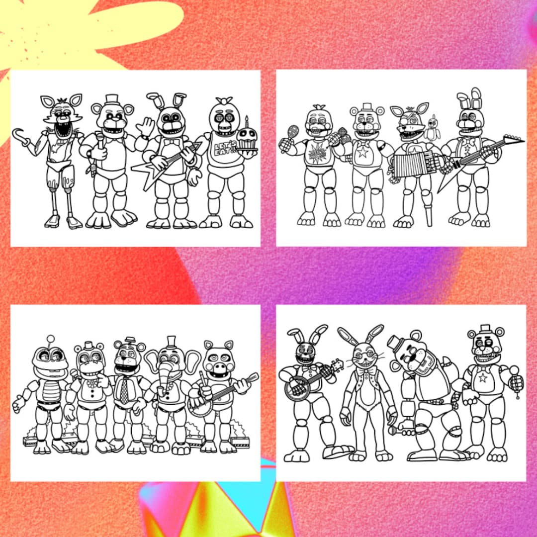 Five Nights at Freddy's Fnaf Coloring Pages 2 ZIP 4 PNG and 4 PDF A4 ...