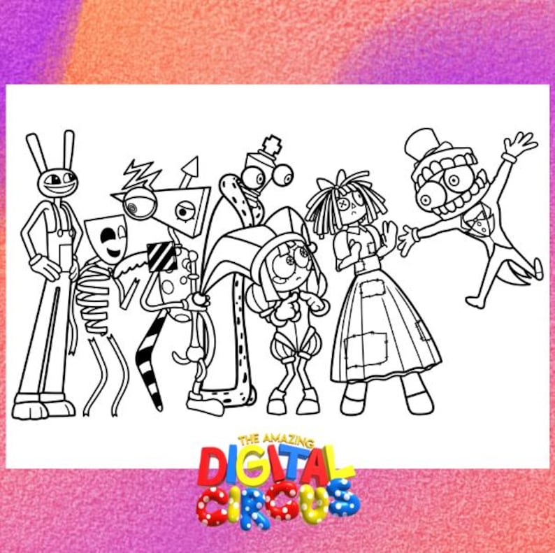 The Amazing Digital Circus Coloring Page 1 PNG y 1 PDF Tamaño A4 solo ...