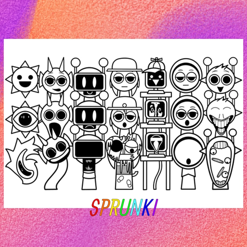Incredibox Sprunki Coloring Page 1 PNG and 1 PDF A4 Size for Personal ...