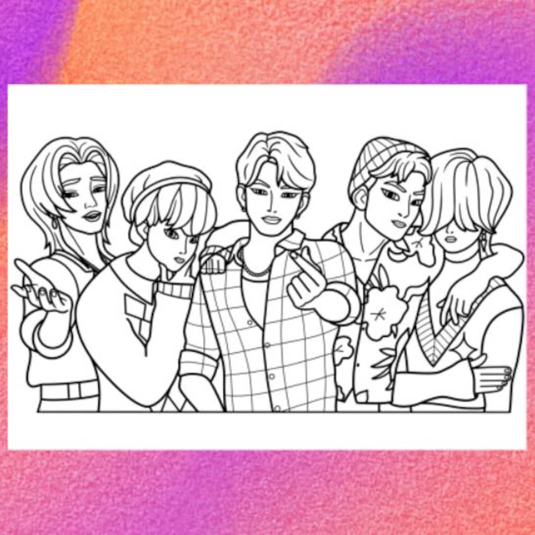 K-pop Coloring Page, 1 PNG and 1 PDF A4 Size, Printable / Digital