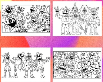 Five Nights Coloring Pages 2 ZIP (4 PNG and 4 PDF) A4 Size For Personal use only