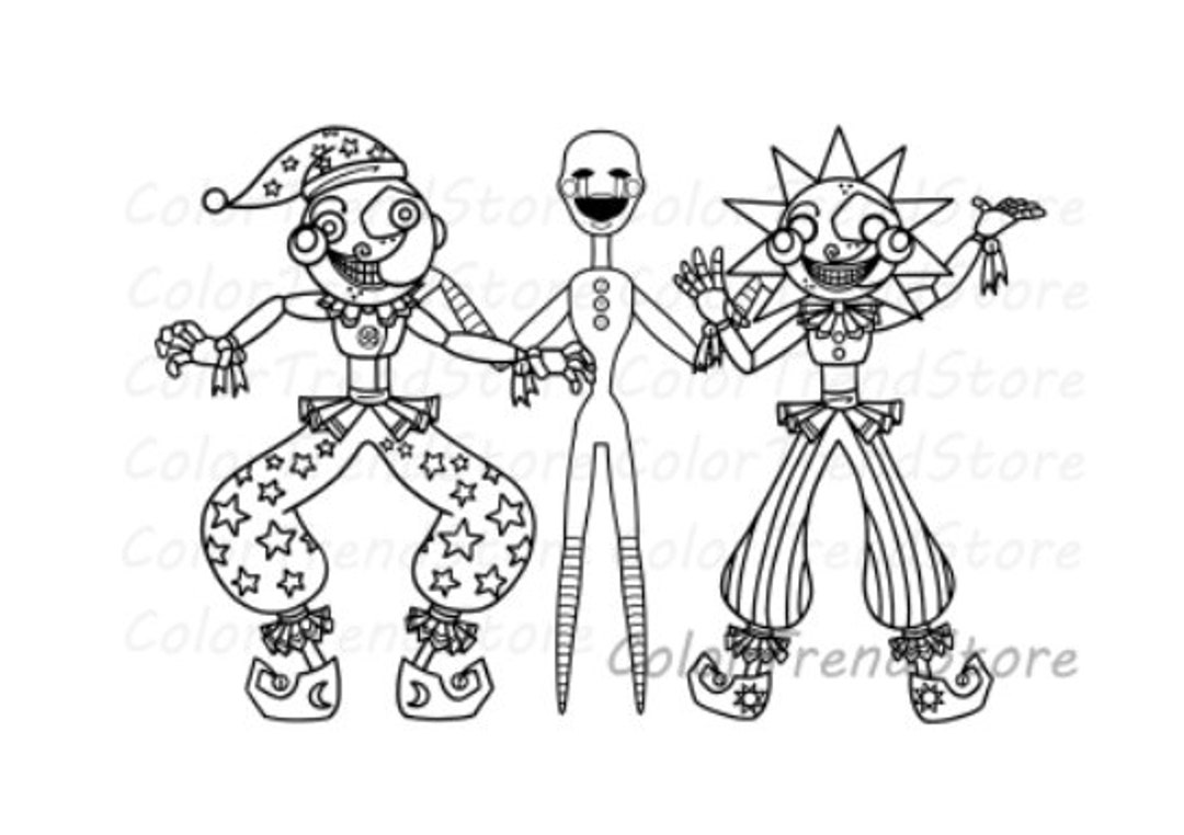 Five Nights at Freddy's FNAF Moondrop Sundrop Puppet Coloring Page PNG ...