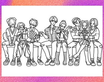 K-pop Fan-art Coloring Page 1 PNG and 1 PDF A4 Size / Digital