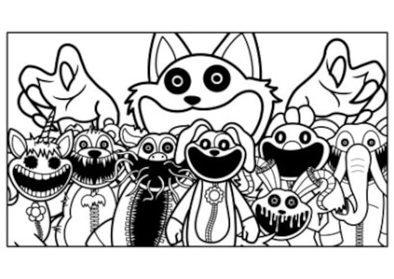 Smiling Critters Coloring Page 1 PNG and 1 PDF A4 Size for Personal Use ...