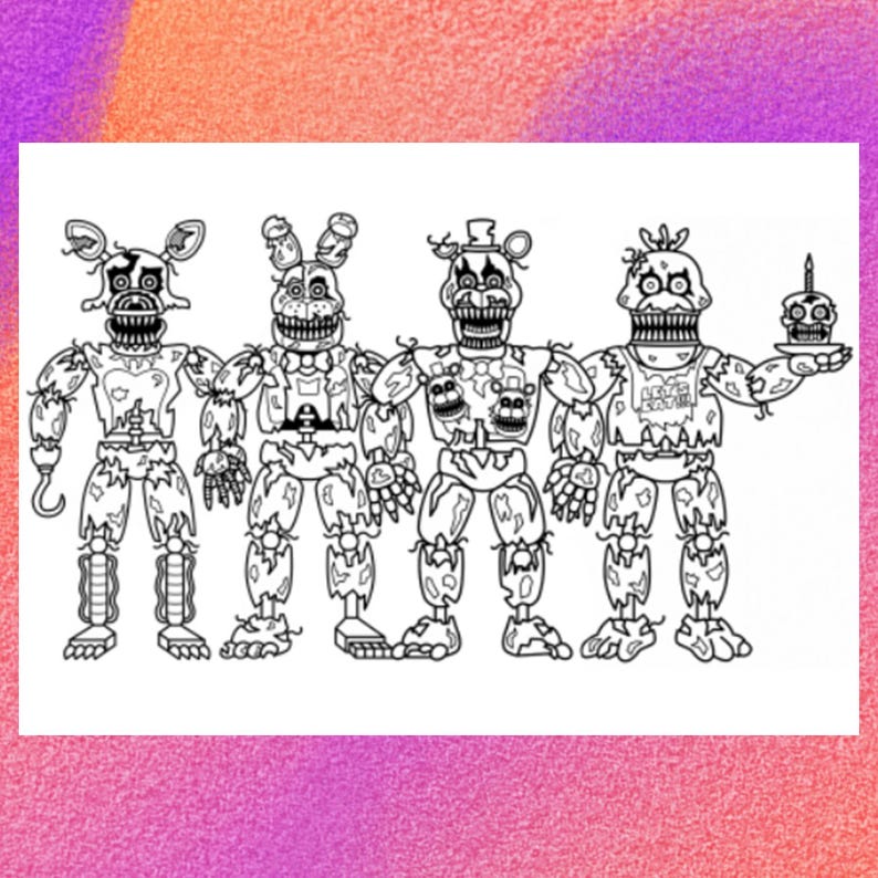 Five Nights Coloring Page 1 PNG and 1 PDF A4 Size for Personal Use Only