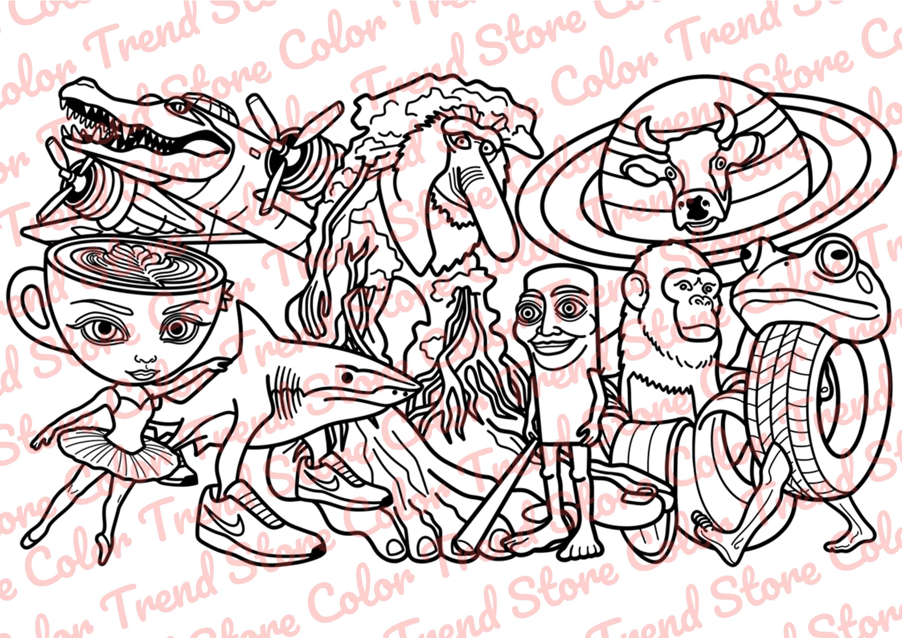 Italian Brainrot Animals Coloring Page 1 PNG and 1 PDF A4 Size ...